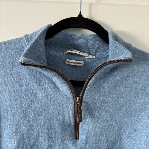 Peter Millar Quarter Zip Merino Wool Sweater in Light Blue Size Large $275 - Picture 3 of 3